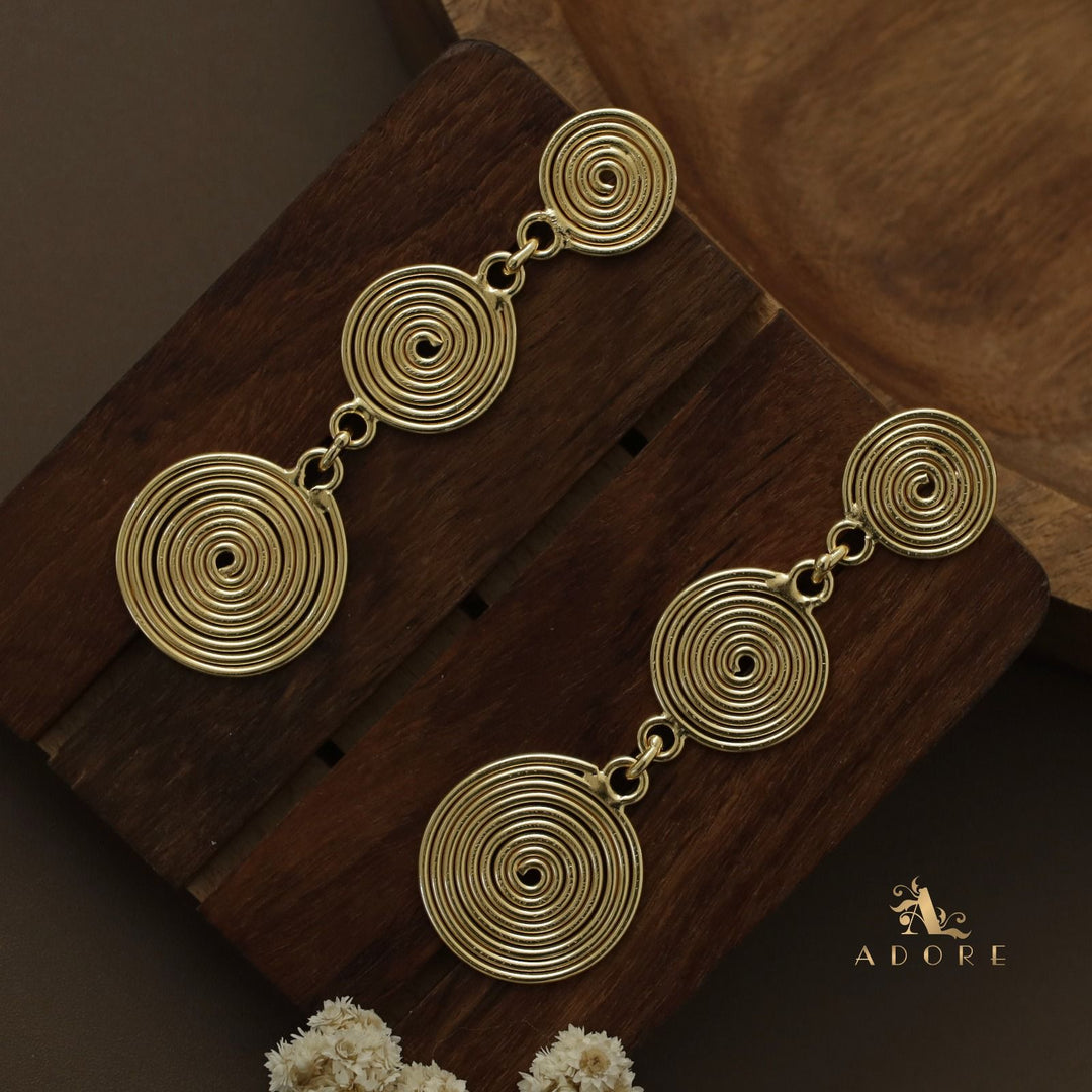 Golden Spiral Tri Circle Earring