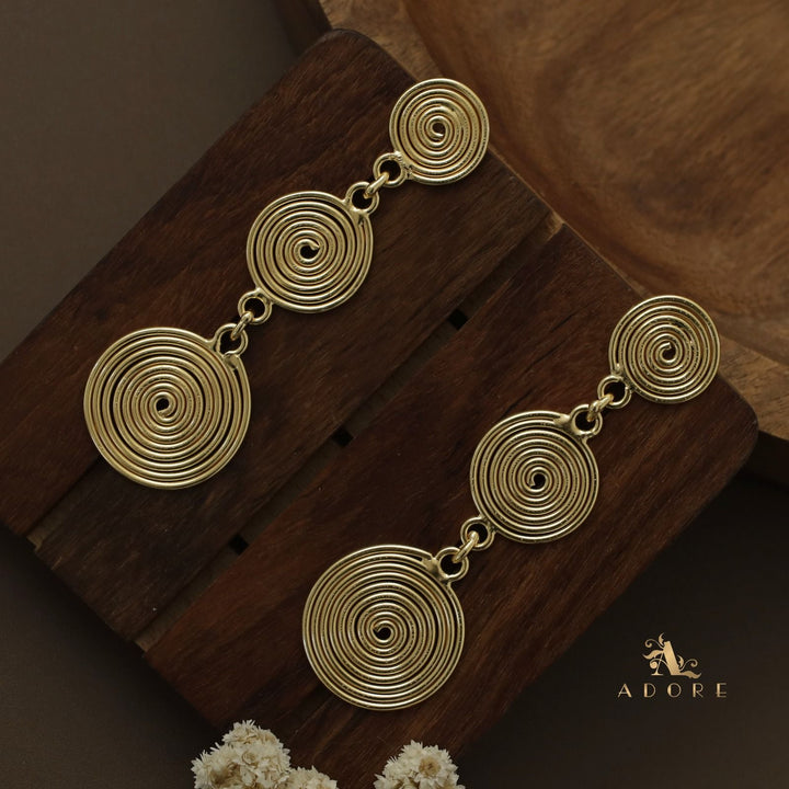 Golden Spiral Tri Circle Earring