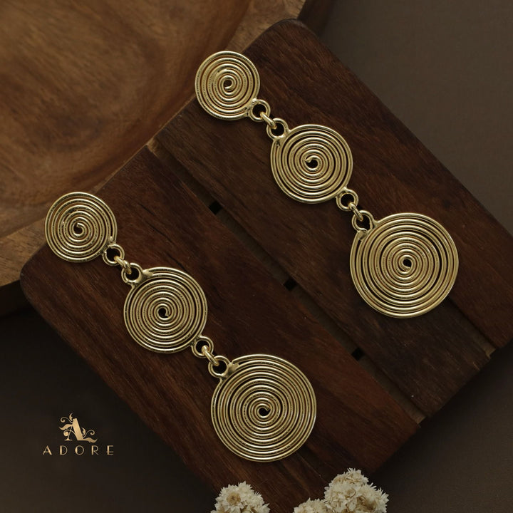 Golden Spiral Tri Circle Earring