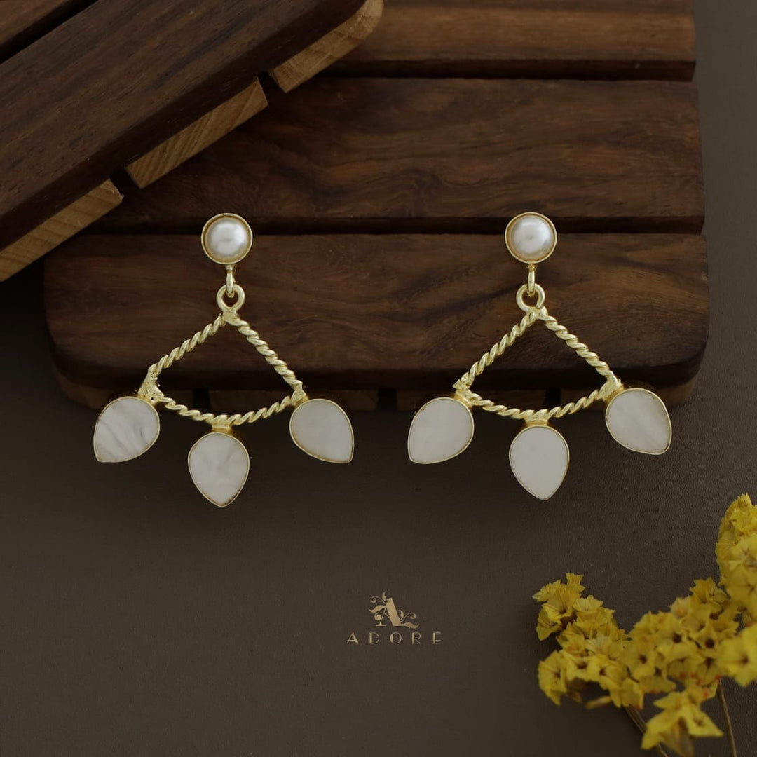 Golden Twisted Curvy Triangle MOP Earring