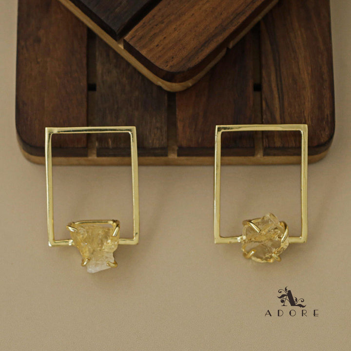 Golden Claw Rectangle Raw Stone Earring