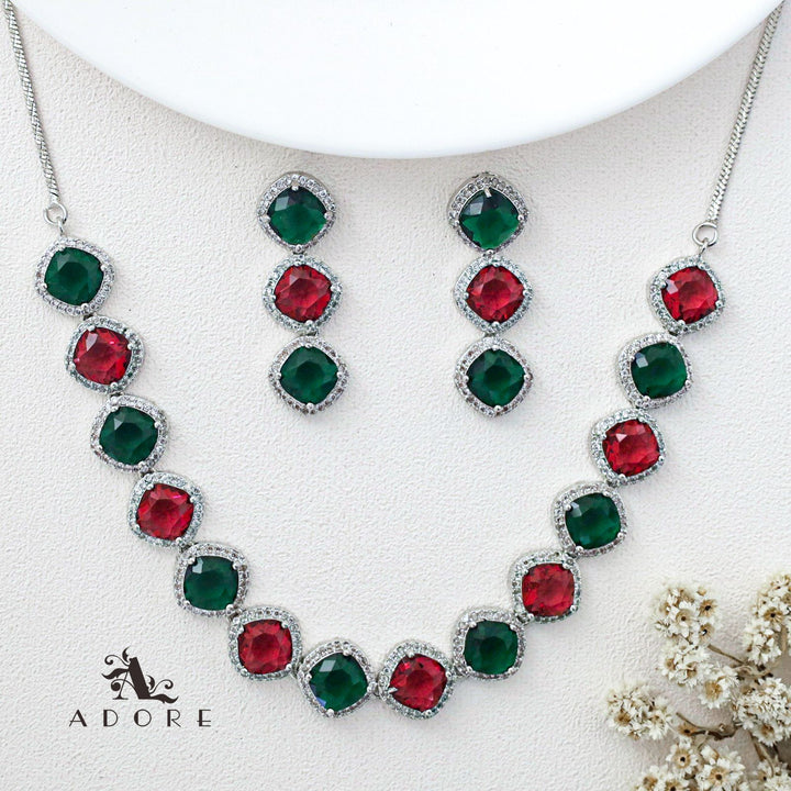 Parineeti Silver Glossy AD Neckpiece With Earring