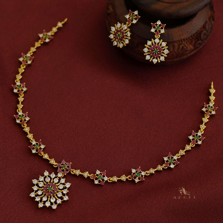 Mithrayana Short AD Neckpiece With Earring