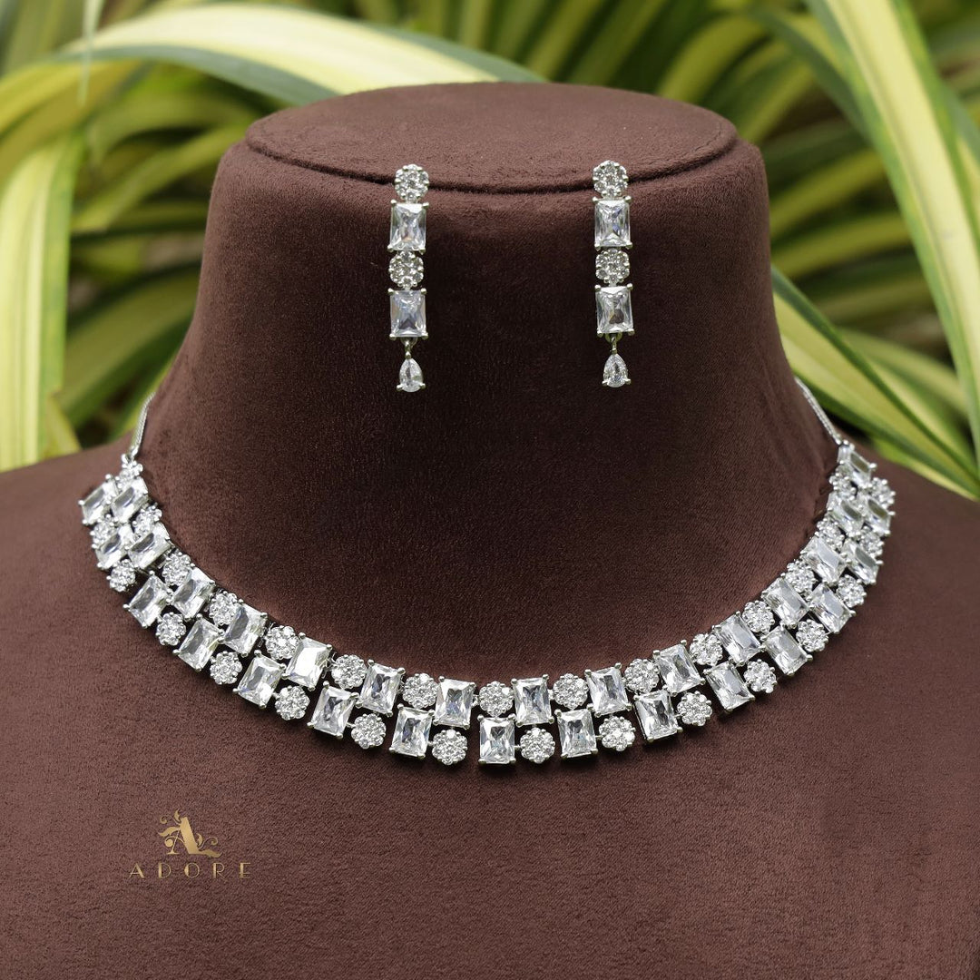 Silver Royal Bride Short Neckpiece With Earring