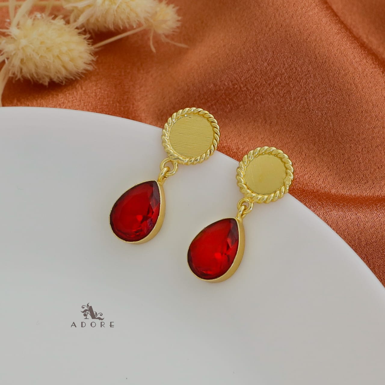 Golden Twisted Coin Rain Drop Earring