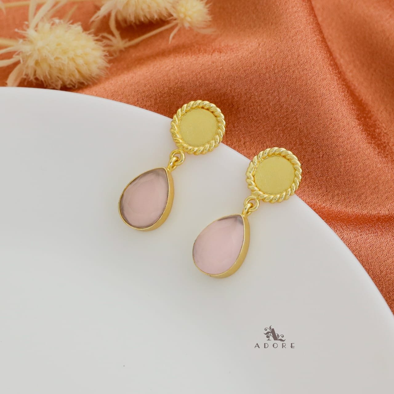 Golden Twisted Coin Rain Drop Earring
