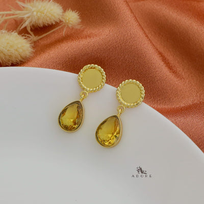 Golden Twisted Coin Rain Drop Earring