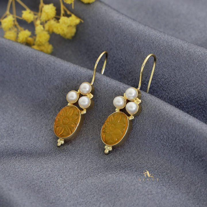 Carved Oval Tri Pearl Drop