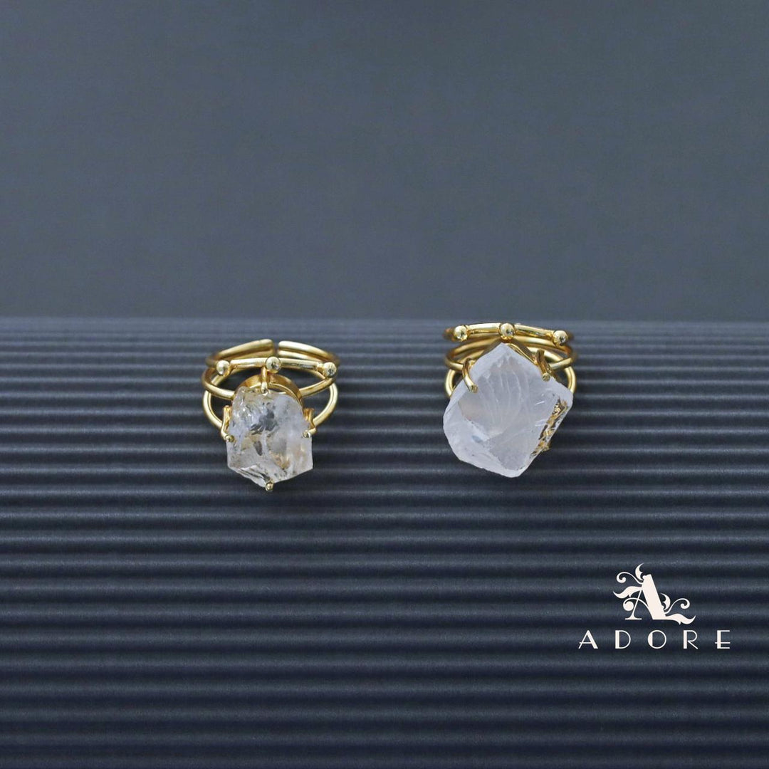 Raw Stone Hexa 3 Layer Golden Ring