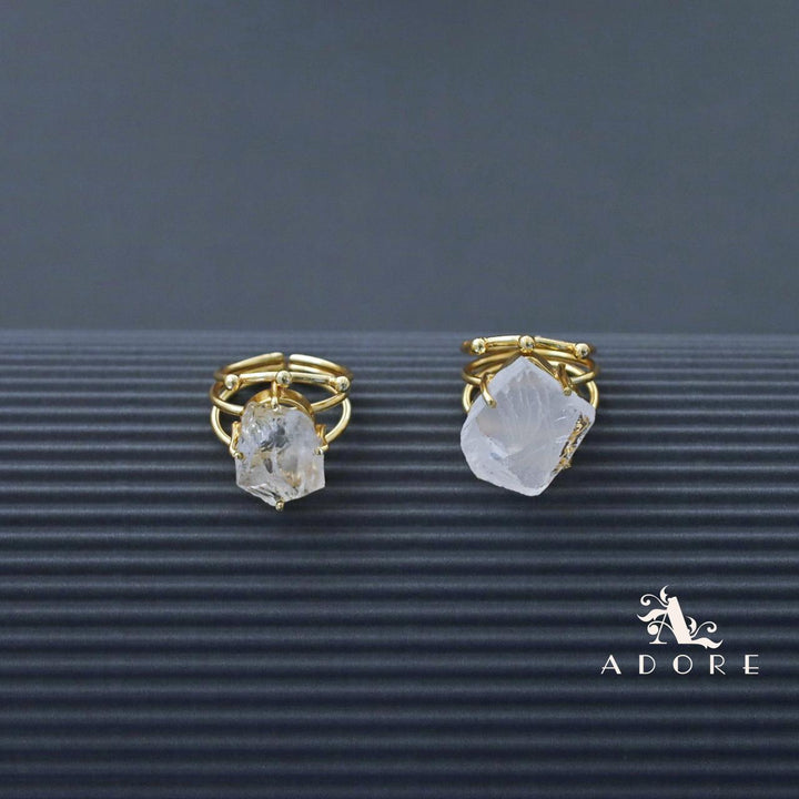 Raw Stone Hexa 3 Layer Golden Ring