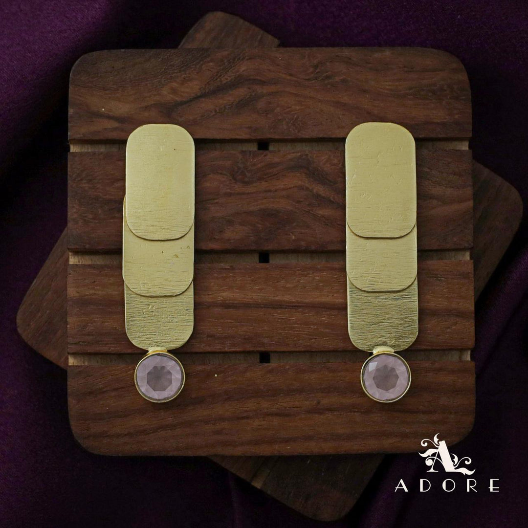 Golden Tri Curvy Rectangle Glossy Earring