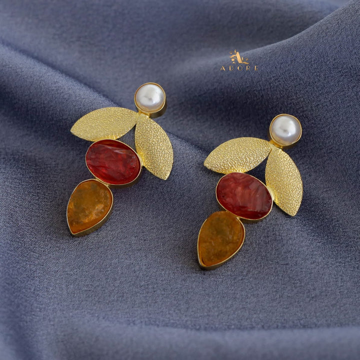 Pearl Leafy Oval + Drop Dyed Stone Earring