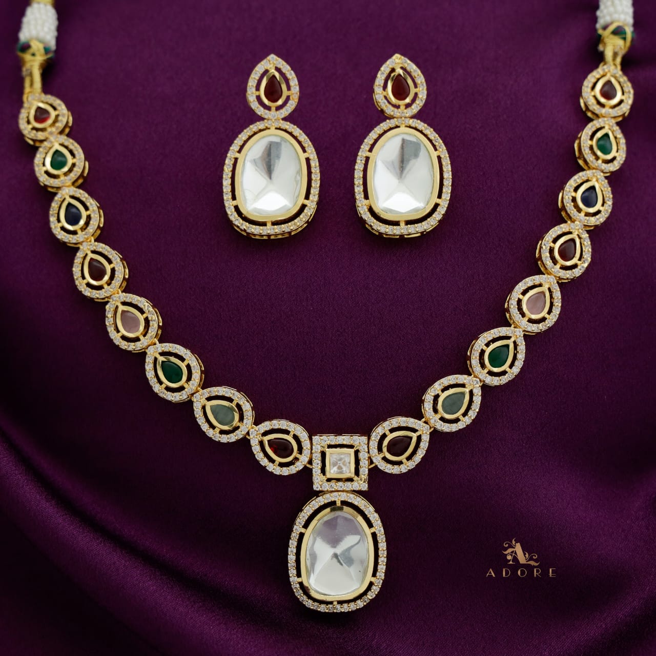Dhanashri Polki Kundan Neckpiece With Earring