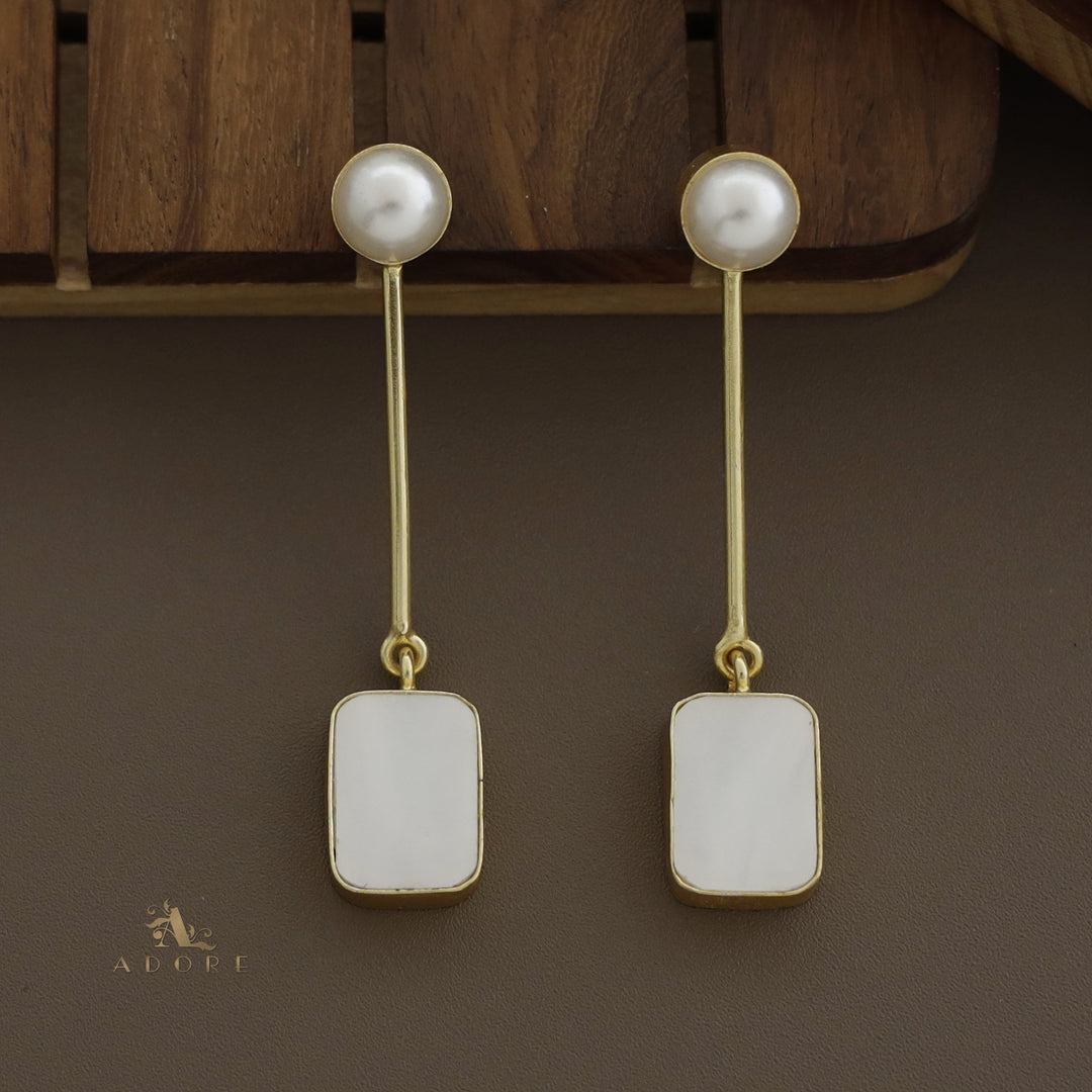 Pearly Stick Glossy Rectangle Earring