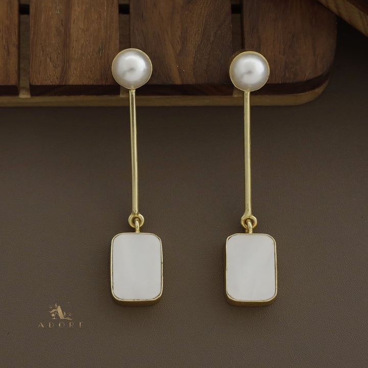 Pearly Stick Glossy Rectangle Earring