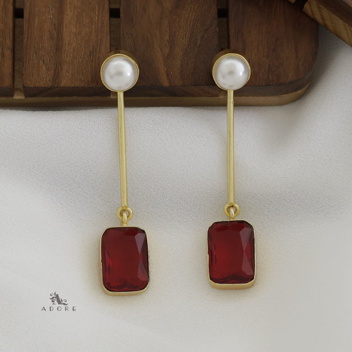 Pearly Stick Glossy Rectangle Earring