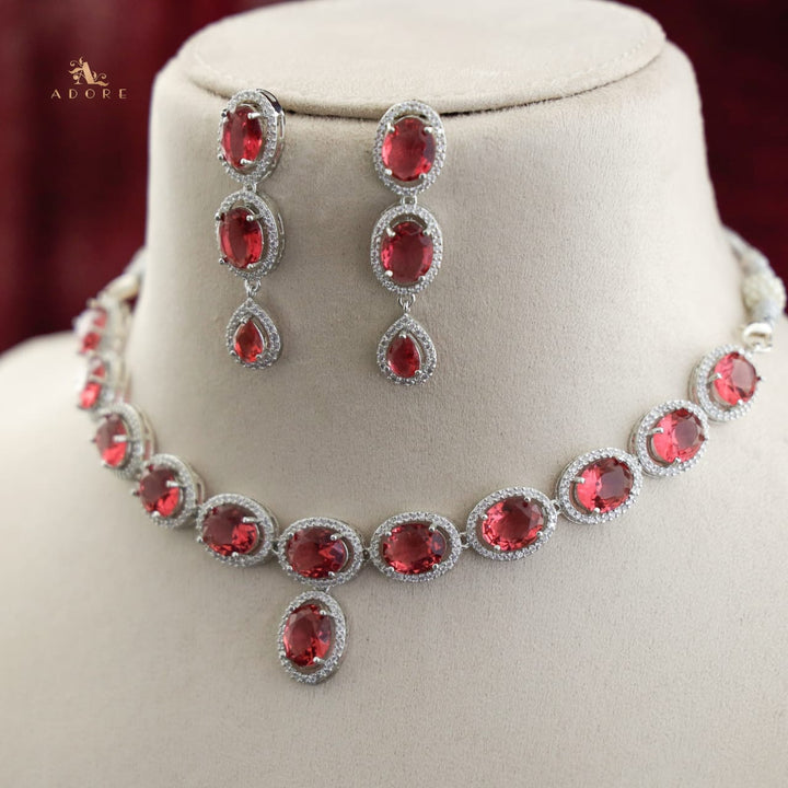 Silver Cordula Oval Short Neckpiece With Earring