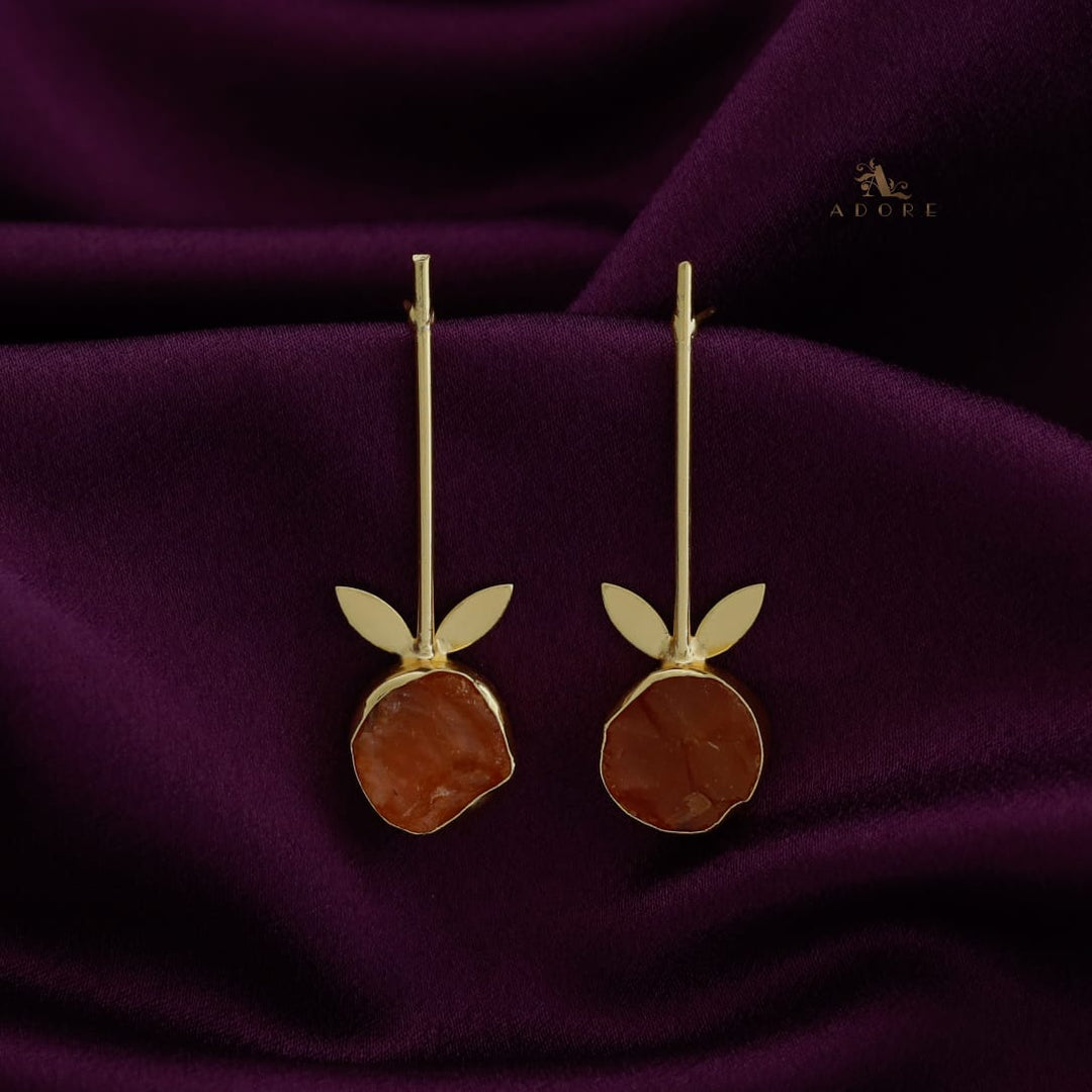 Golden Sticky Leaf Raw Stone Earring