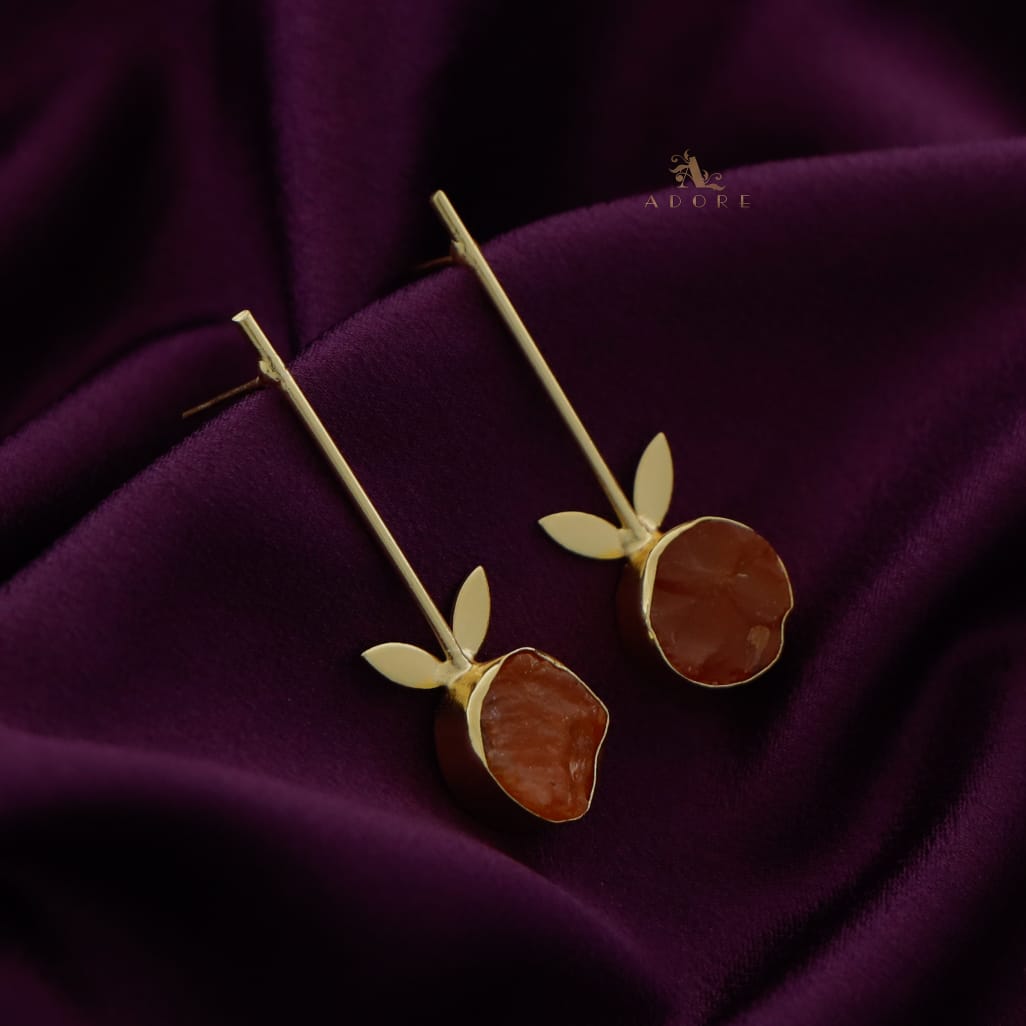 Golden Sticky Leaf Raw Stone Earring