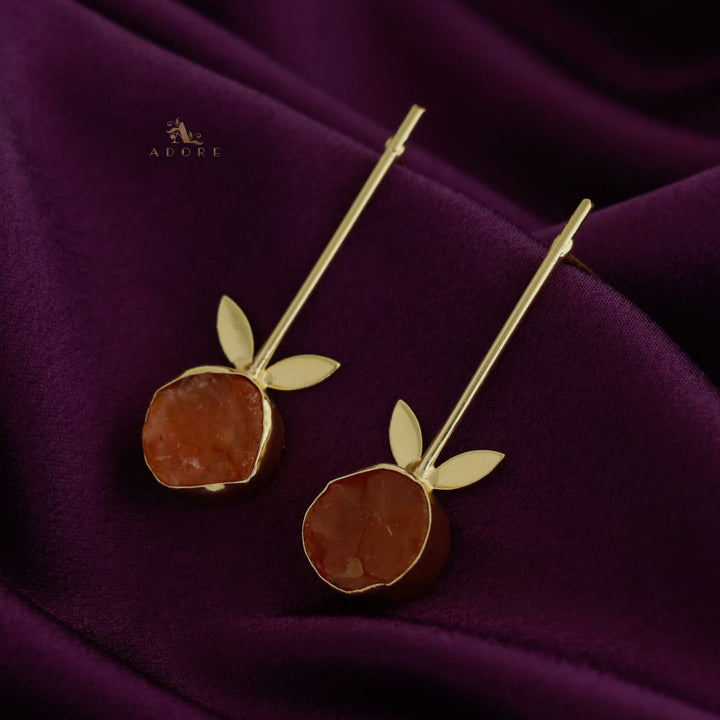 Golden Sticky Leaf Raw Stone Earring