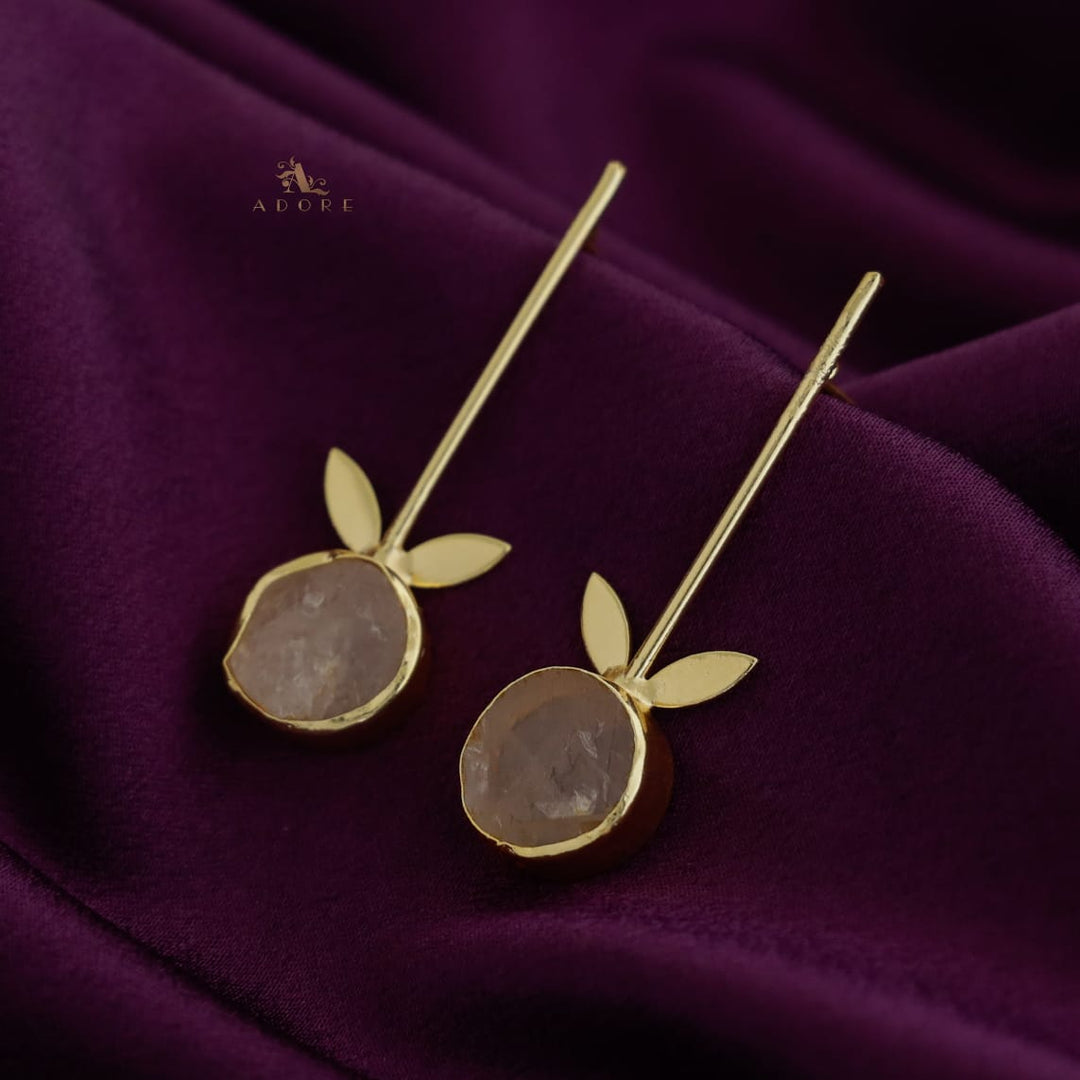 Golden Sticky Leaf Raw Stone Earring