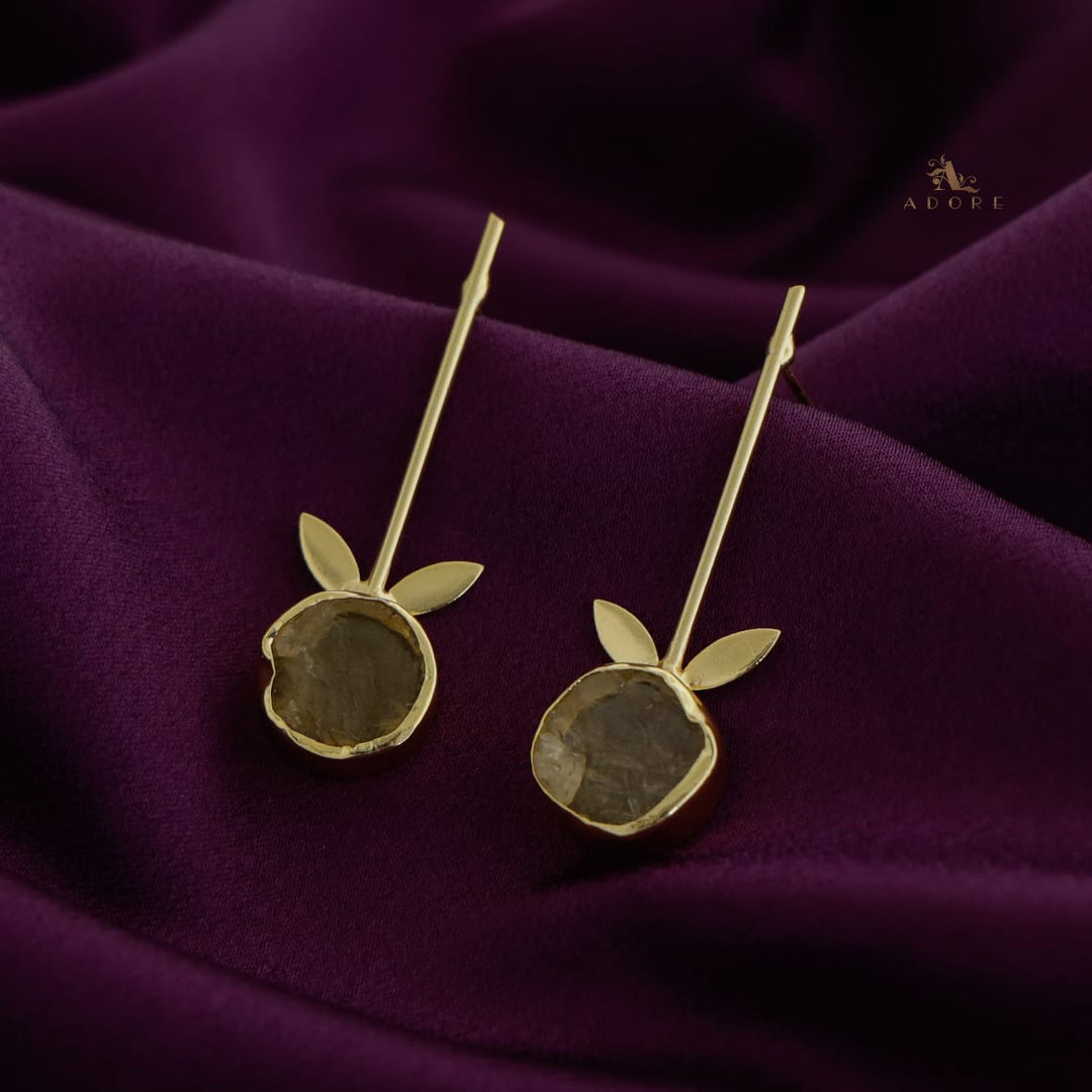 Golden Sticky Leaf Raw Stone Earring