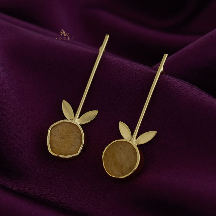 Golden Sticky Leaf Raw Stone Earring