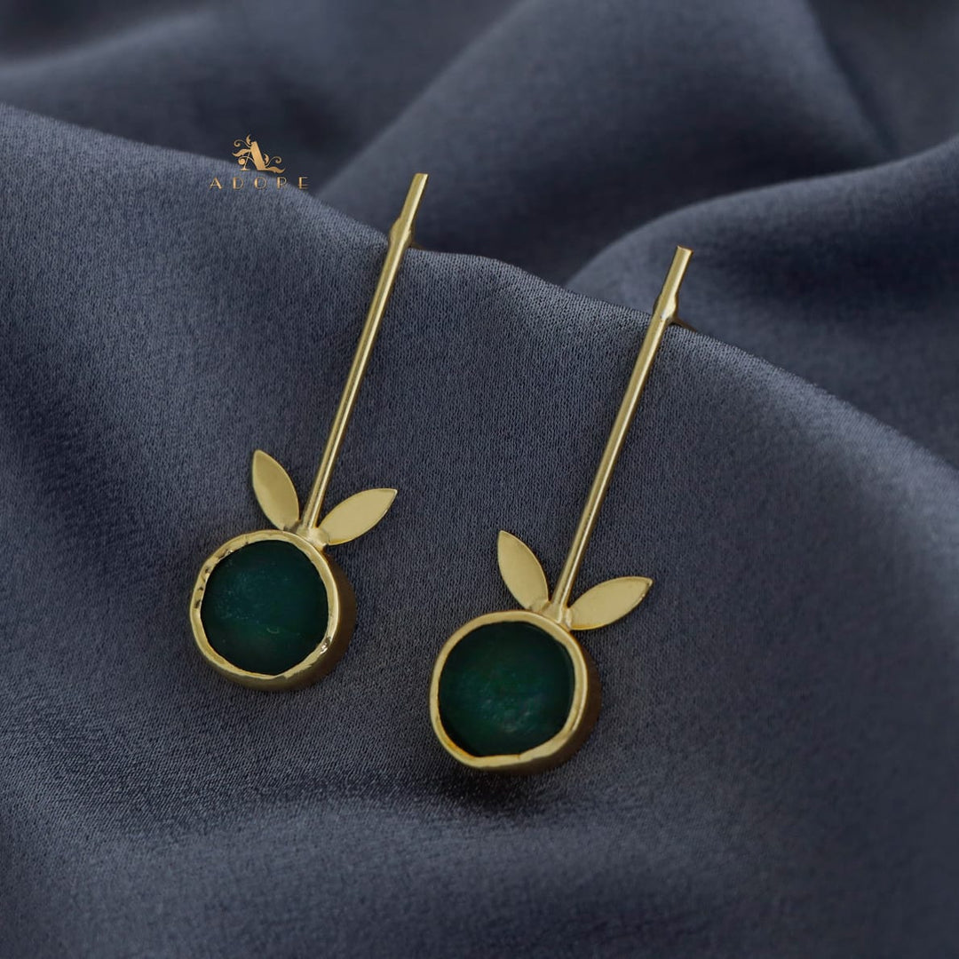 Golden Sticky Leaf Raw Stone Earring