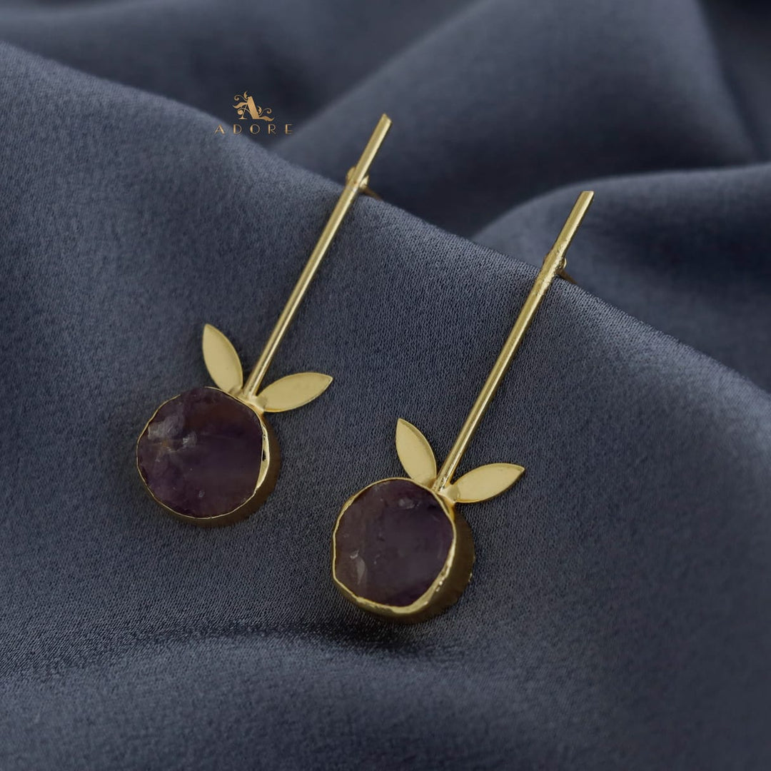 Golden Sticky Leaf Raw Stone Earring