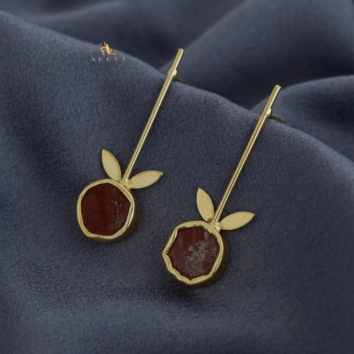 Golden Sticky Leaf Raw Stone Earring