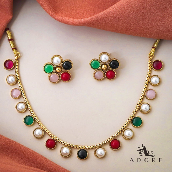 Yashi Glossy Round Neckpiece With Flower Stud (Colour Options)