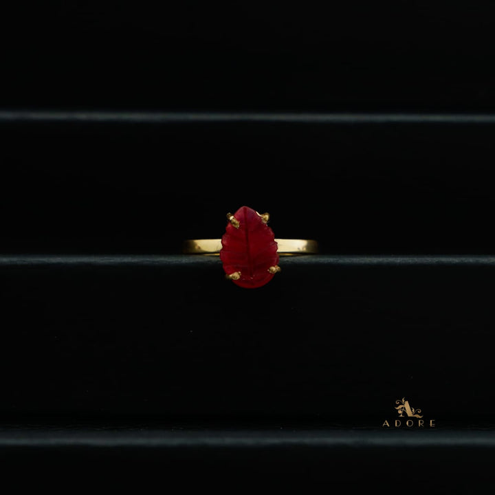 Carved Leafy Stone Ring