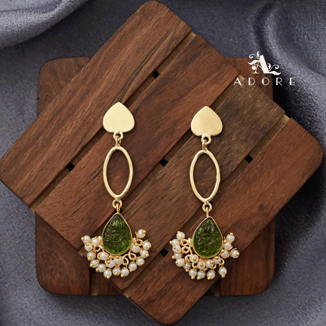 Carved Drop Pearl Heart Earring