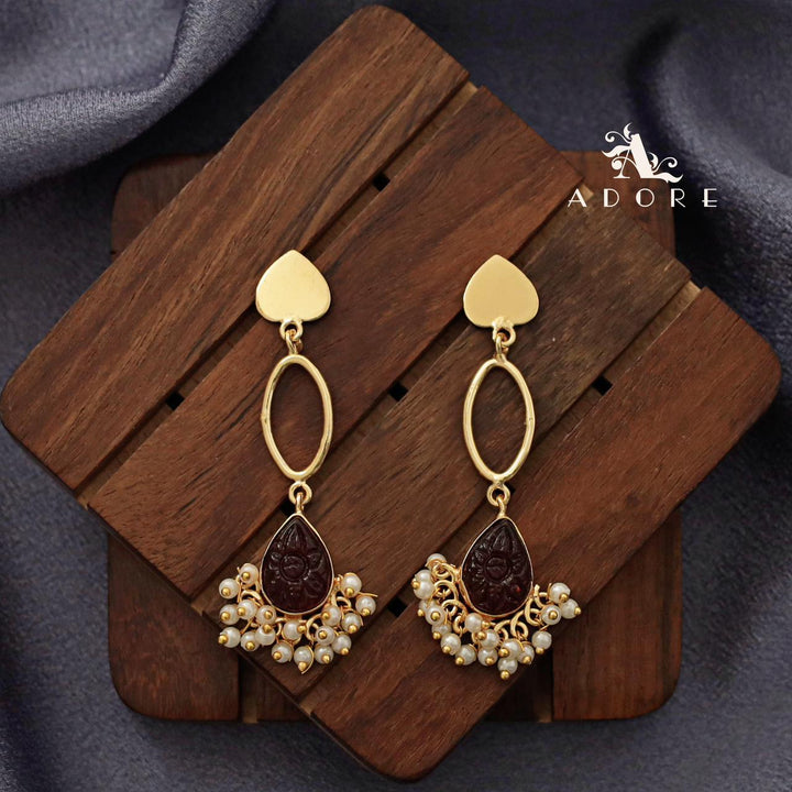Carved Drop Pearl Heart Earring