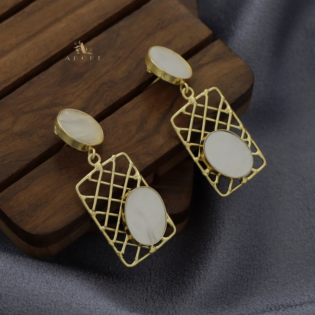 Golden Rectangle Net MOP Earring