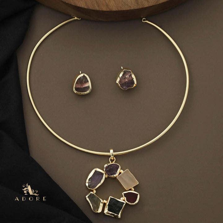 Raw Stone Golden Chakra Neck Cuff With Stud