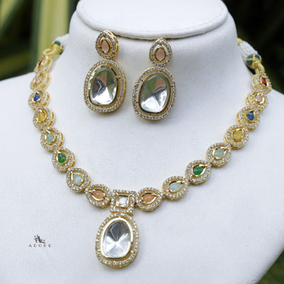 Dhanashri Polki Kundan Neckpiece With Earring