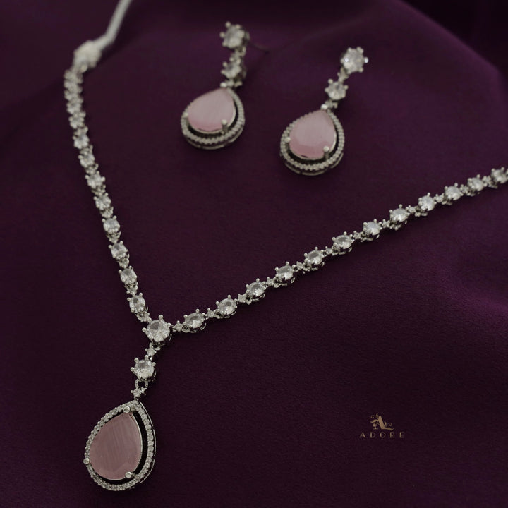 Silver Mirielle Glossy Drop Neckpiece With Earring