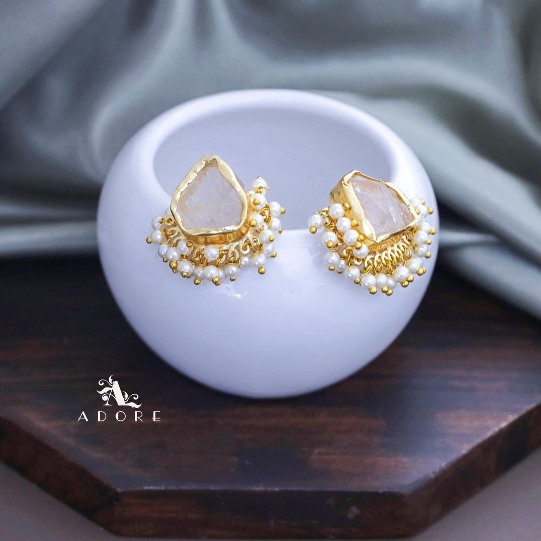 Cleo Raw Stone Cluster Pearl Earring