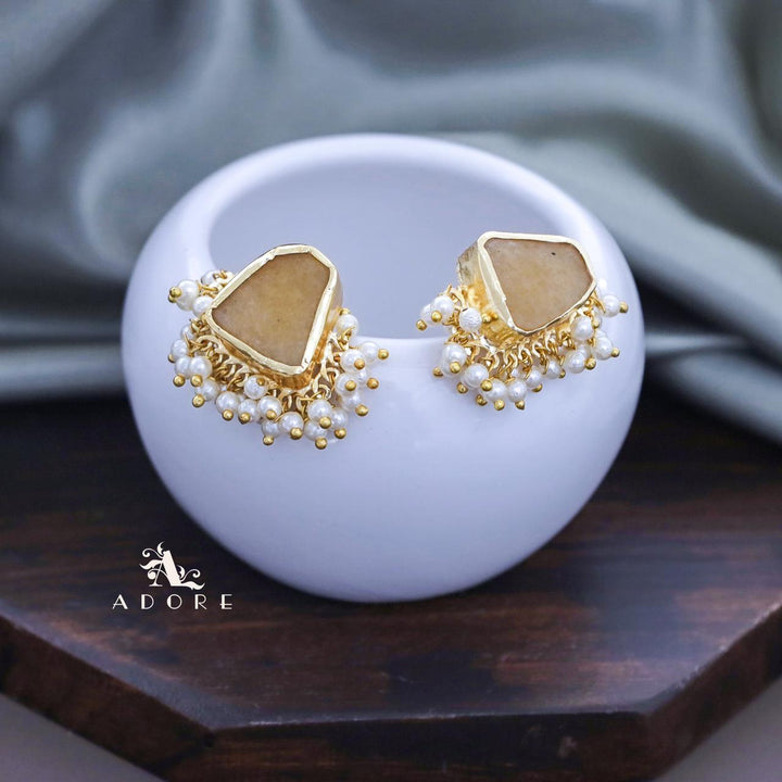Cleo Raw Stone Cluster Pearl Earring