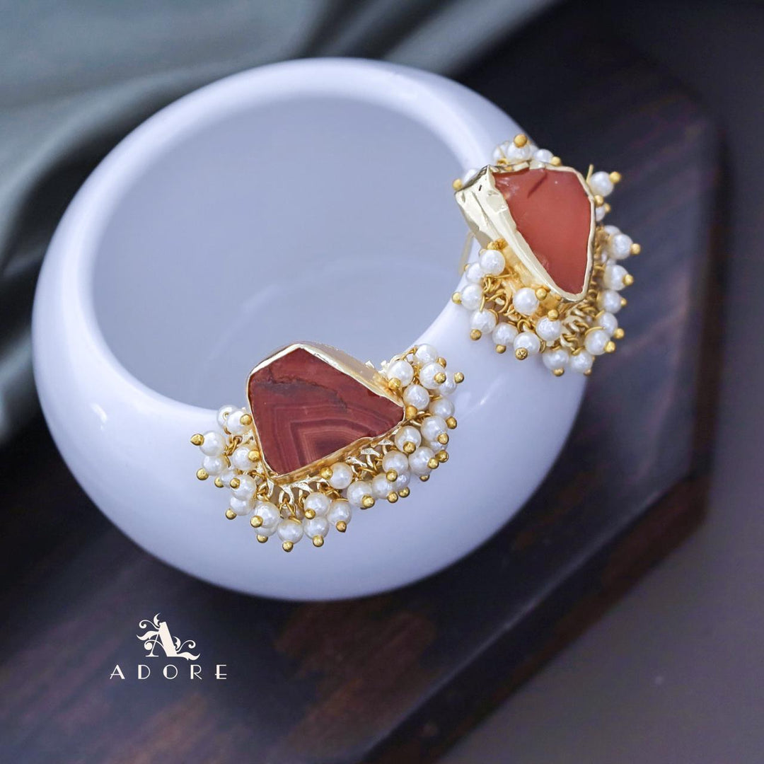 Cleo Raw Stone Cluster Pearl Earring