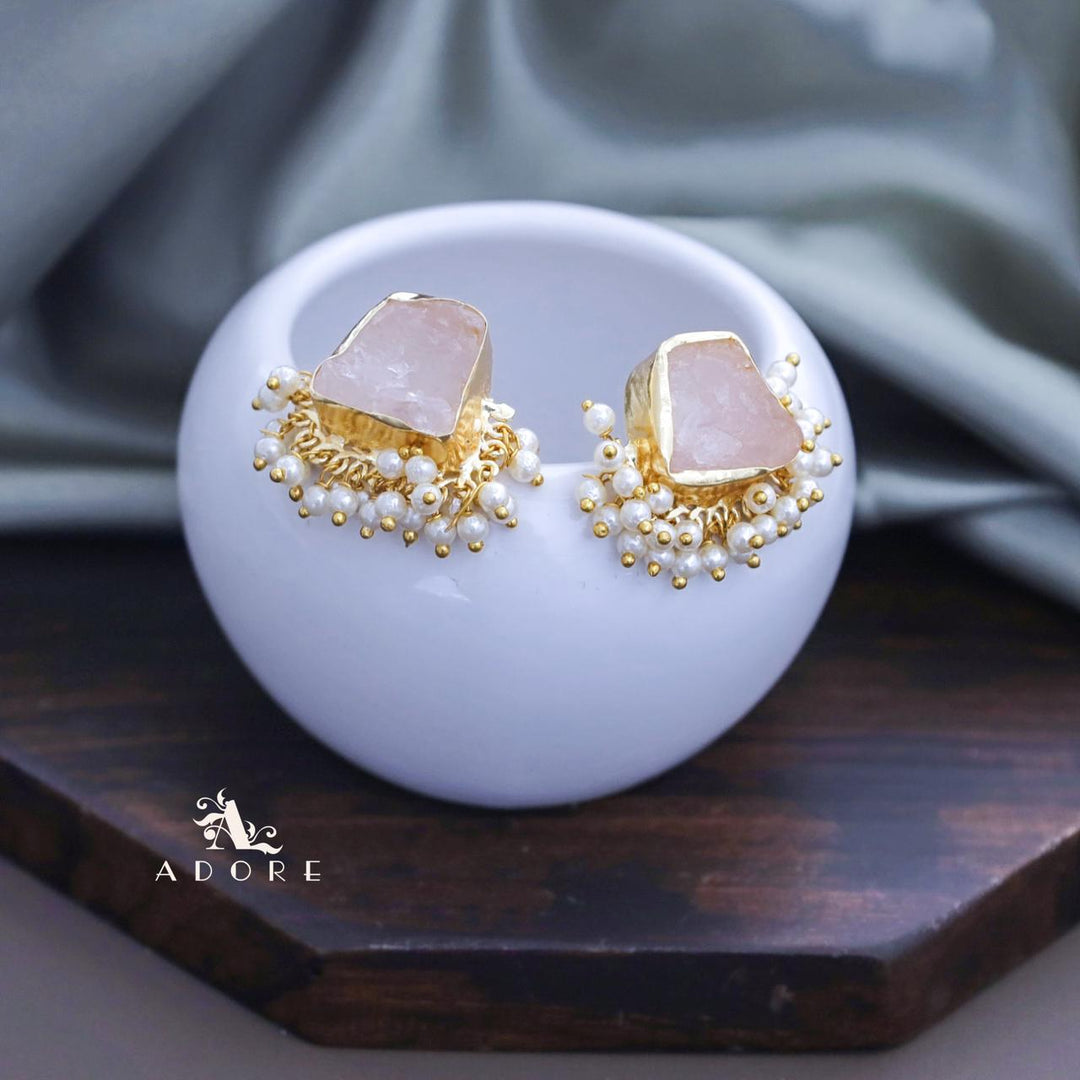Cleo Raw Stone Cluster Pearl Earring