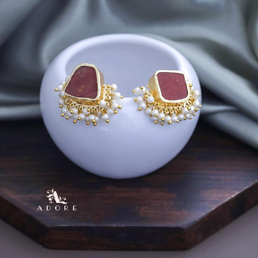 Cleo Raw Stone Cluster Pearl Earring