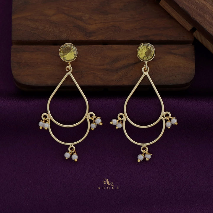 Golden Drop Pearl Glossy Round Earring