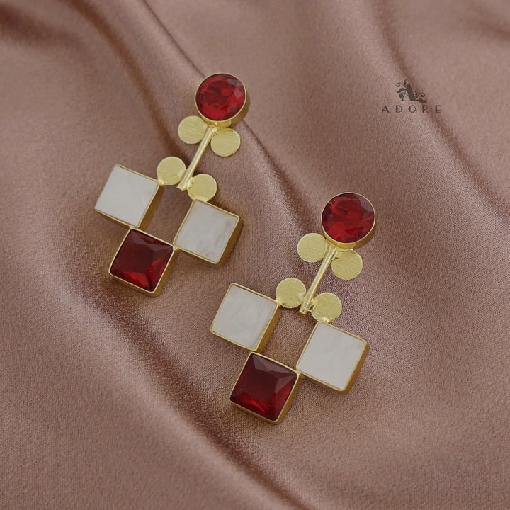 Tri Square Glossy + MOP Earring
