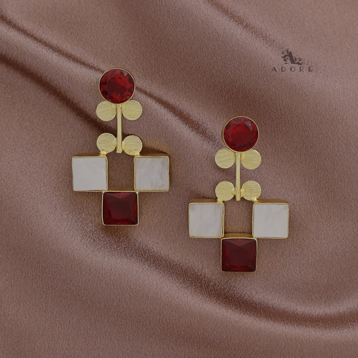 Tri Square Glossy + MOP Earring