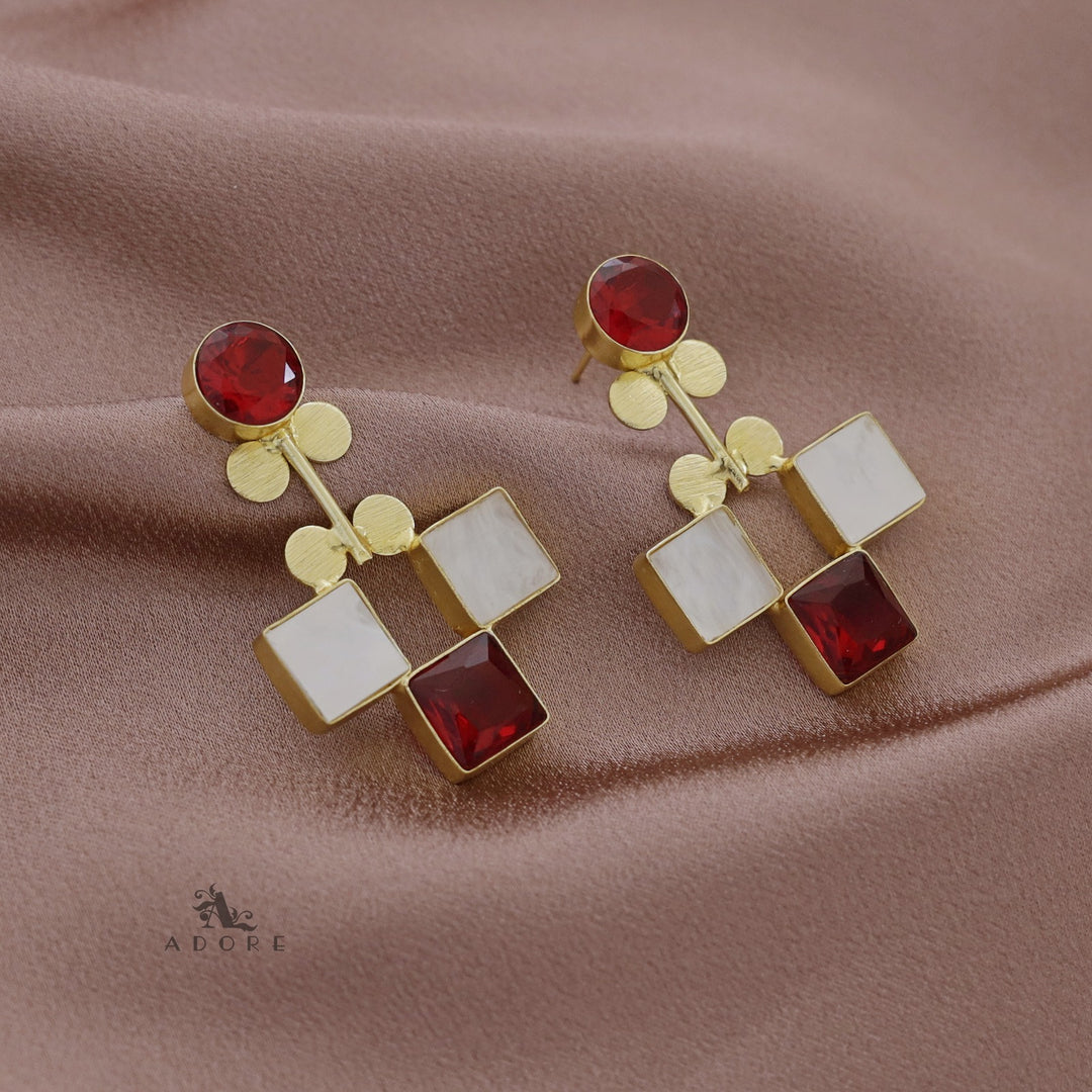 Tri Square Glossy + MOP Earring