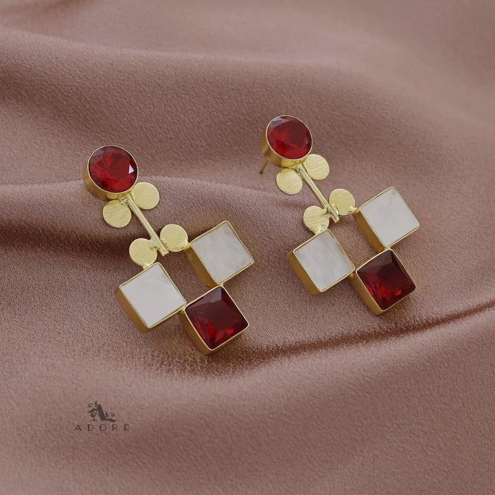Tri Square Glossy + MOP Earring