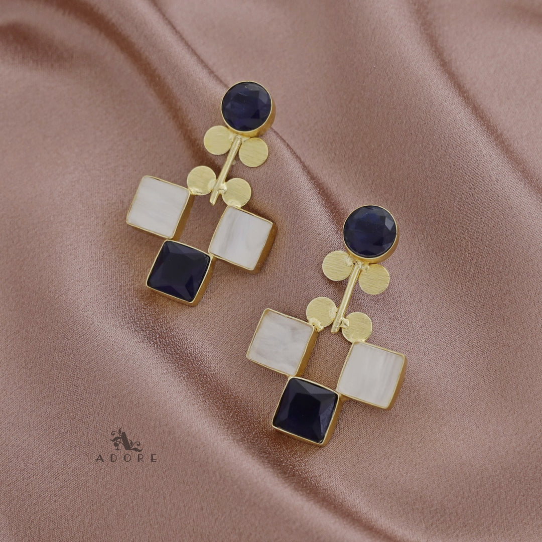Tri Square Glossy + MOP Earring