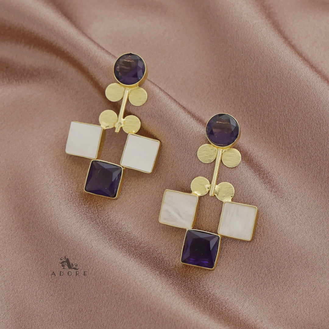 Tri Square Glossy + MOP Earring